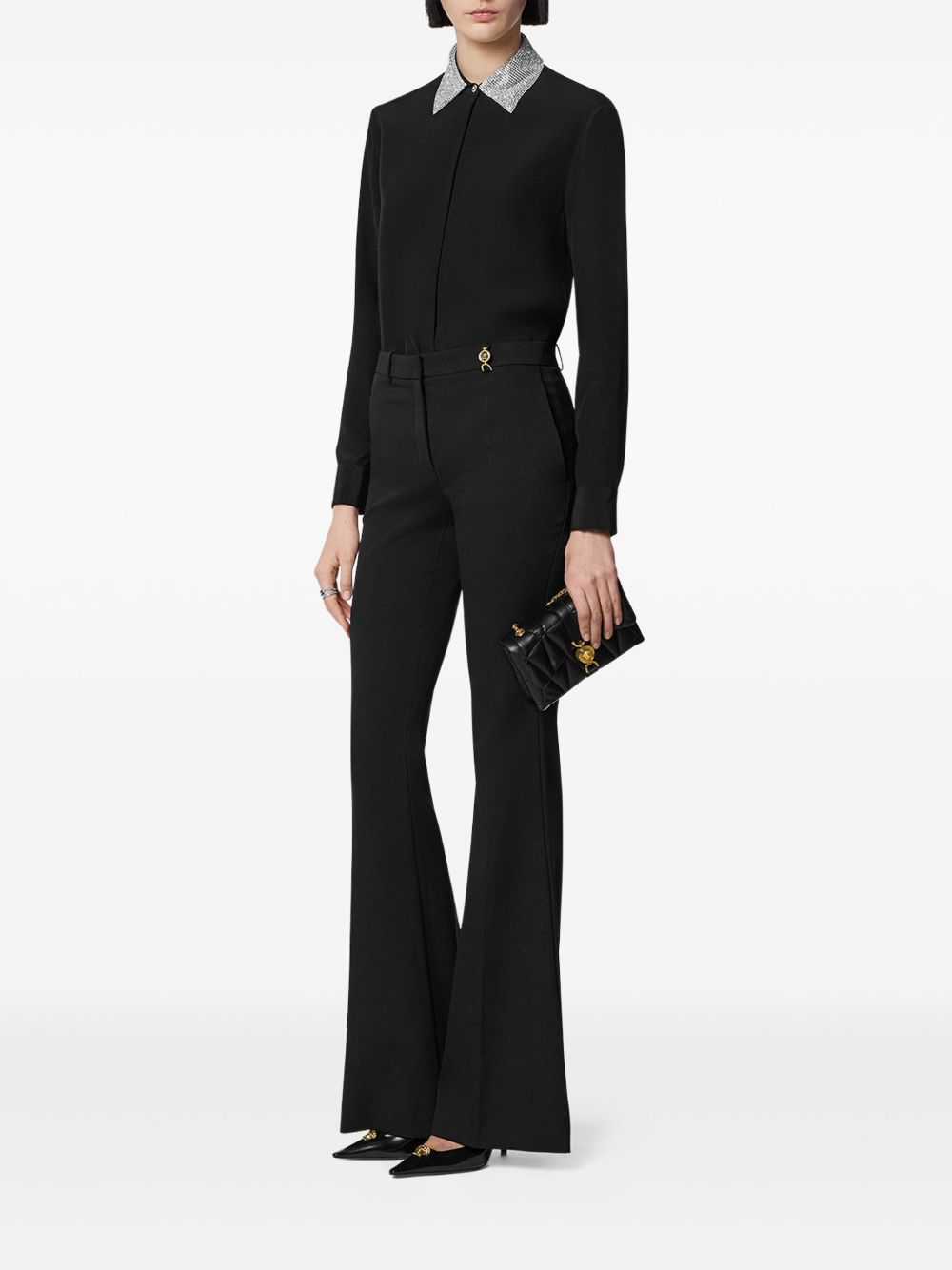 VERSACE Fitted Silk Crepe Shirt with Crystal-Embellished Collar