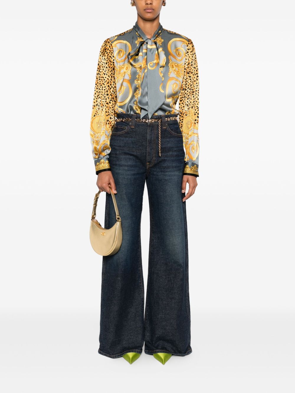 VERSACE Silk Lavallière Shirt with Cheetah Print - Women