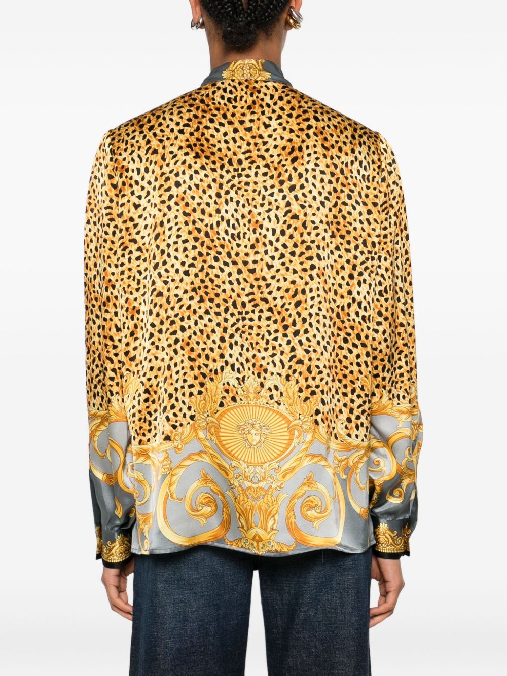 VERSACE Silk Lavallière Shirt with Cheetah Print - Women