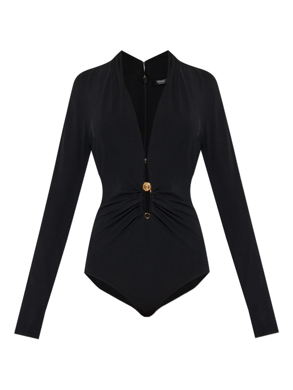 VERSACE Flattering V-Neck Bodysuit with Unique Pin Detail