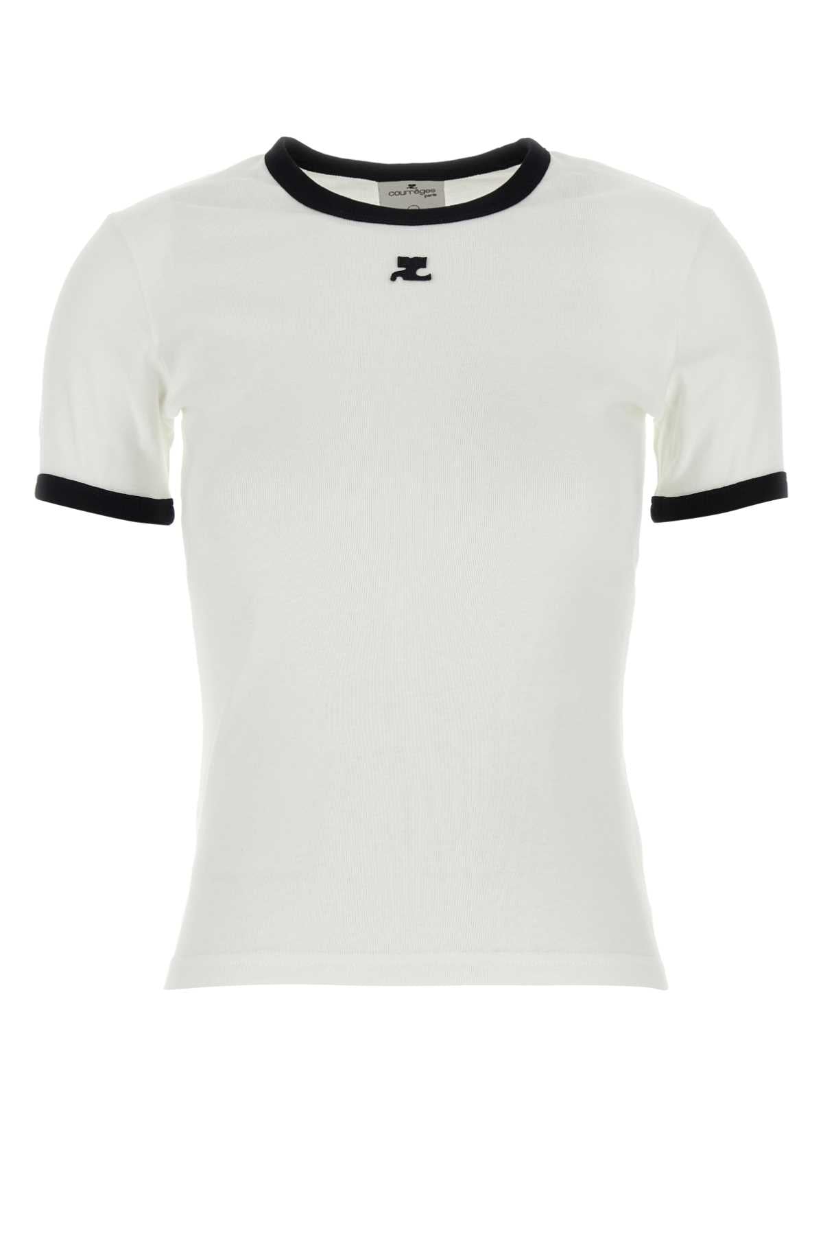 COURREGÈS Cotton Logo T-Shirt with Contrast Trim for Women