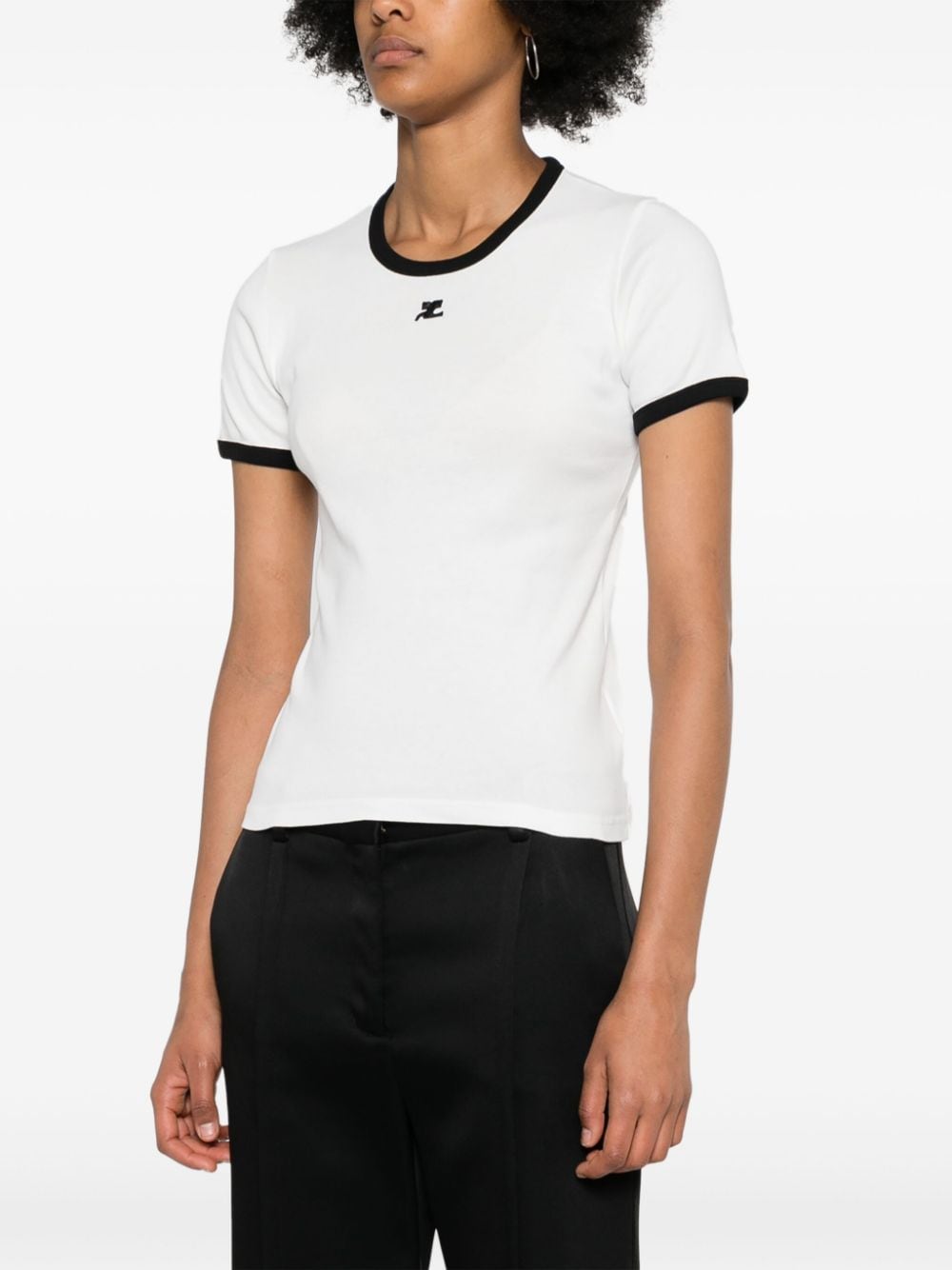 COURREGÈS Cotton Logo T-Shirt with Contrast Trim for Women