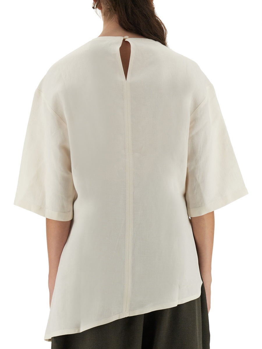 STUDIO NICHOLSON Asymmetrical Vichy T-Shirt - Size 8 UK