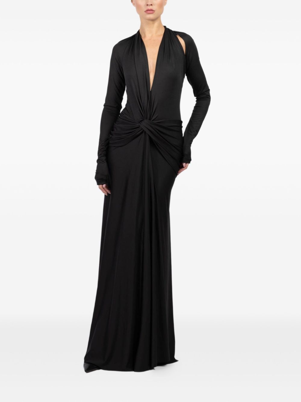 VICTORIA BECKHAM Elegant Long Dress with Flattering V-Neck and Draped Waist