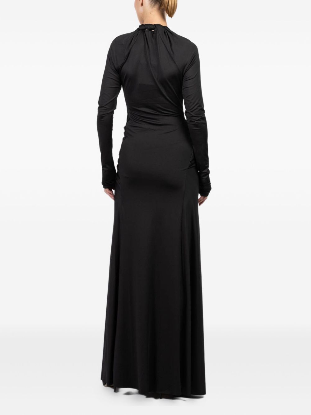 VICTORIA BECKHAM Elegant Long Dress with Flattering V-Neck and Draped Waist
