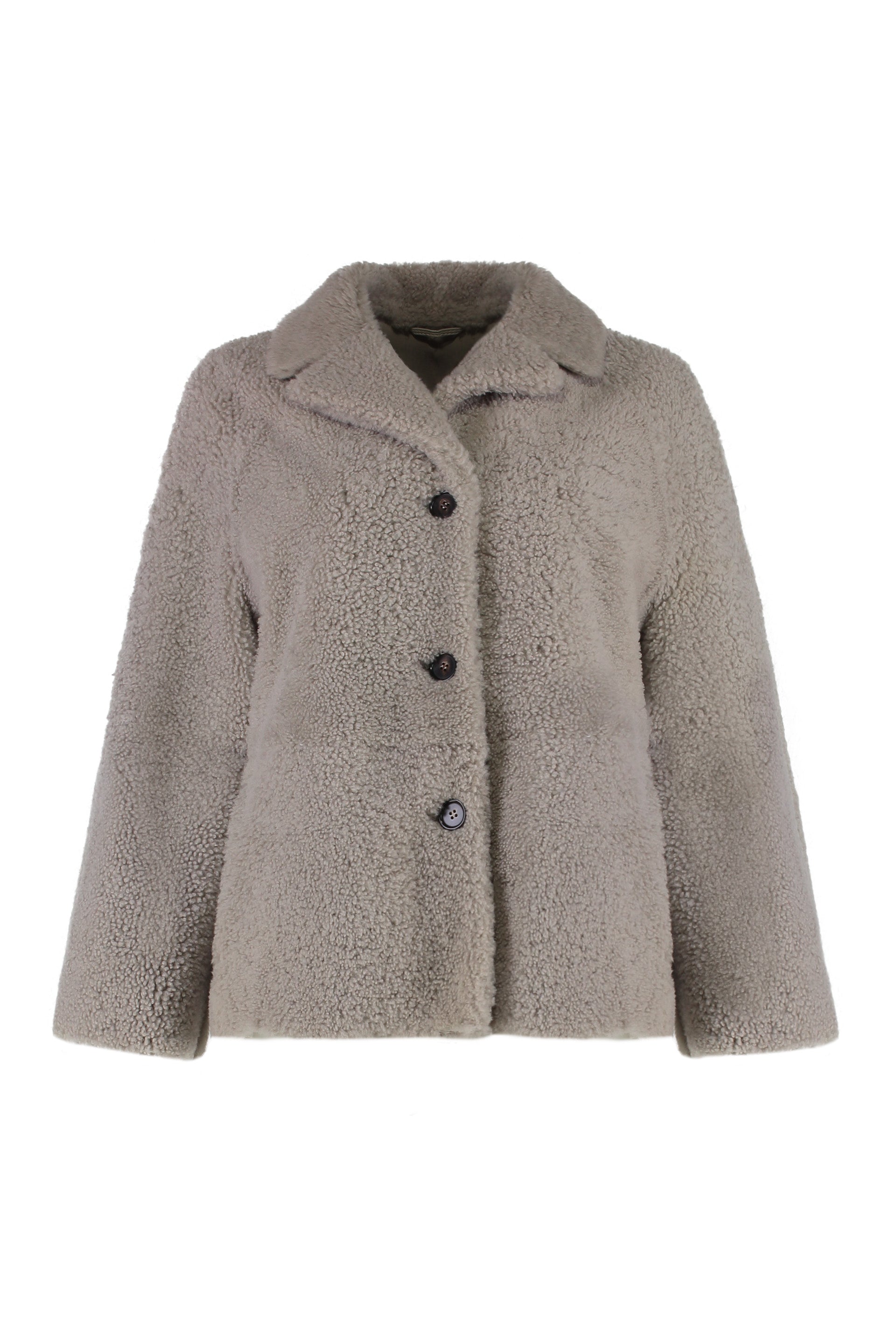 S MAX MARA Lapel Collar Short Sheepskin Jacket for Women