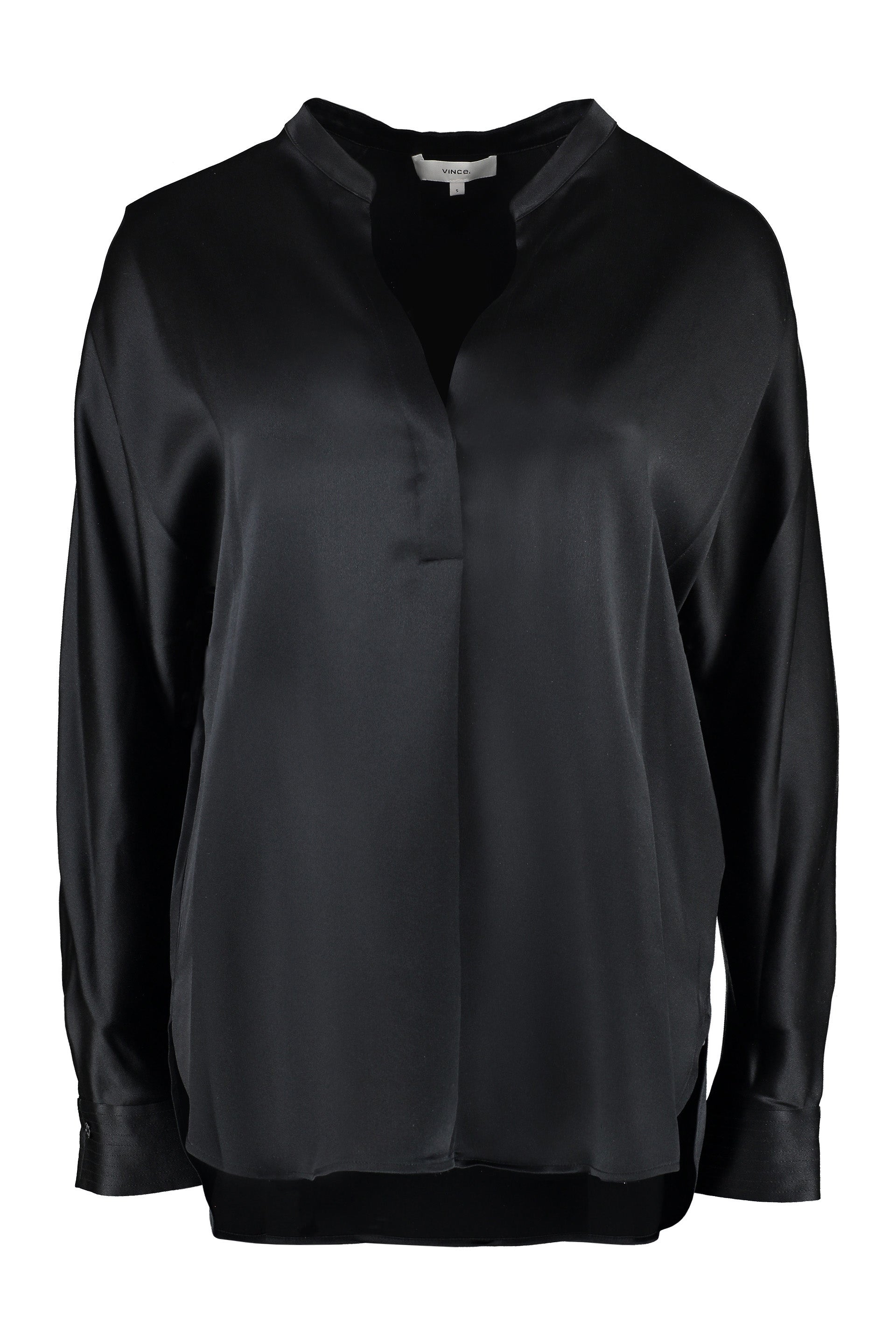 VINCE Silk Blouse with Buttoned Cuffs and Rounded Hem