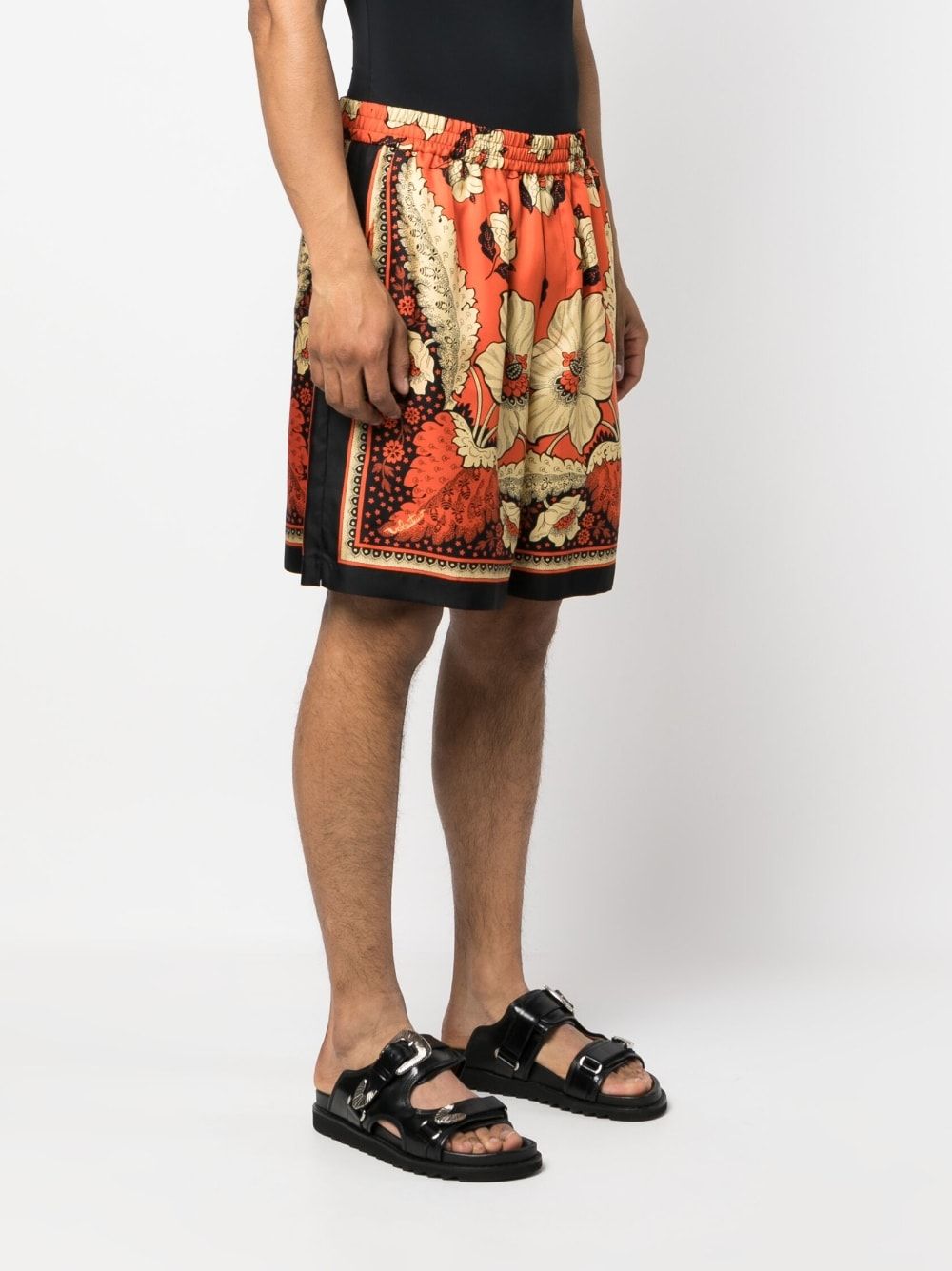 VALENTINO Red Floral Print Bermuda Shorts