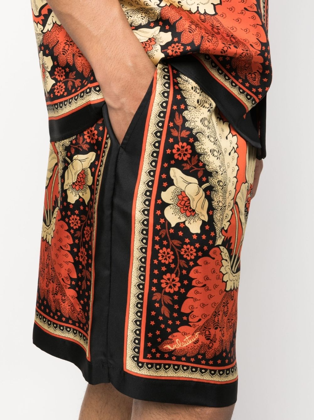 VALENTINO Red Floral Print Bermuda Shorts