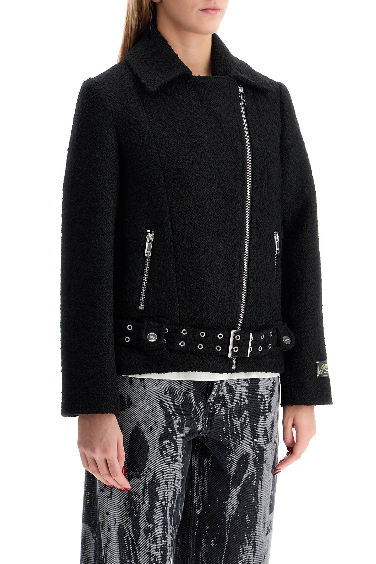 GANNI Wool Boucle Loop Biker Jacket for Women