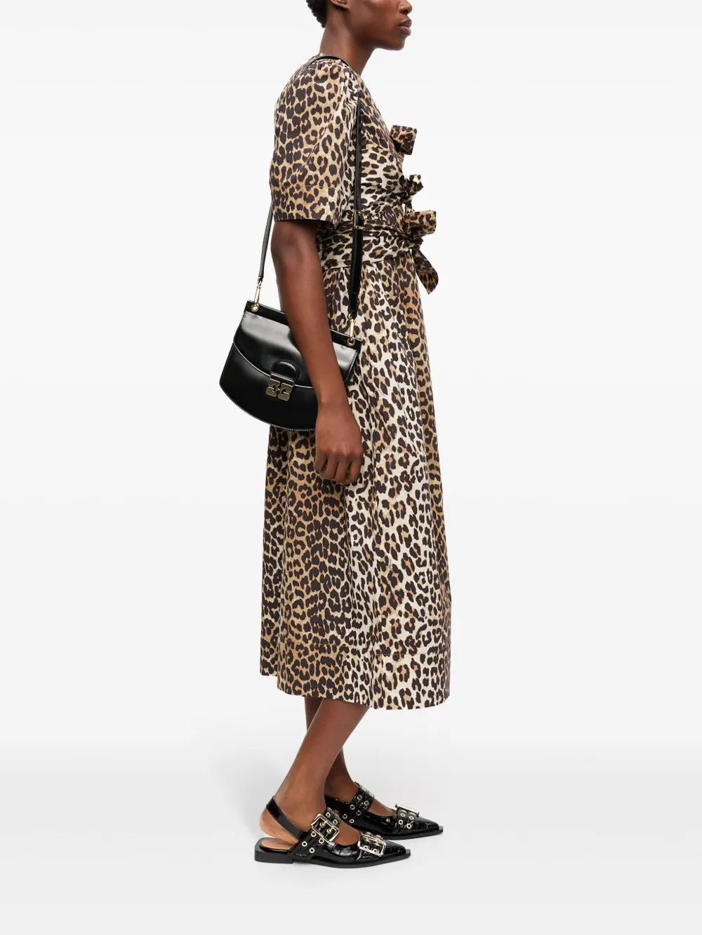 GANNI Leopard Print Strap Midi Dress