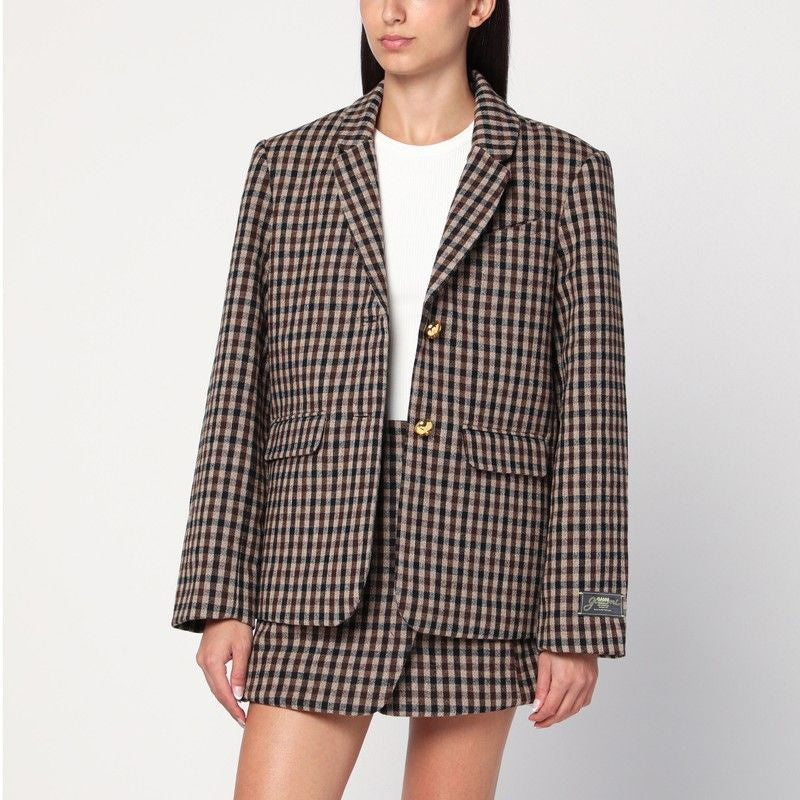 GANNI Checkered Design Wool Blazer - FW25 Essentials