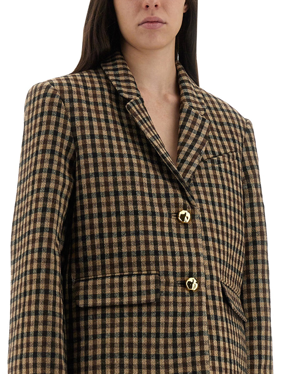 GANNI Checkered Design Wool Blazer - Size 38