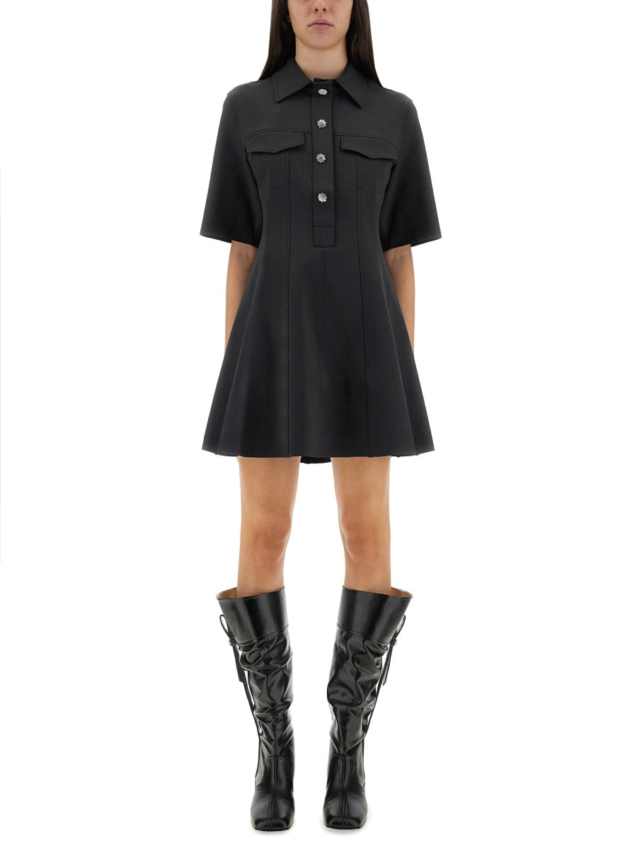 GANNI Chic Mini Dress with Scalloped Buttons