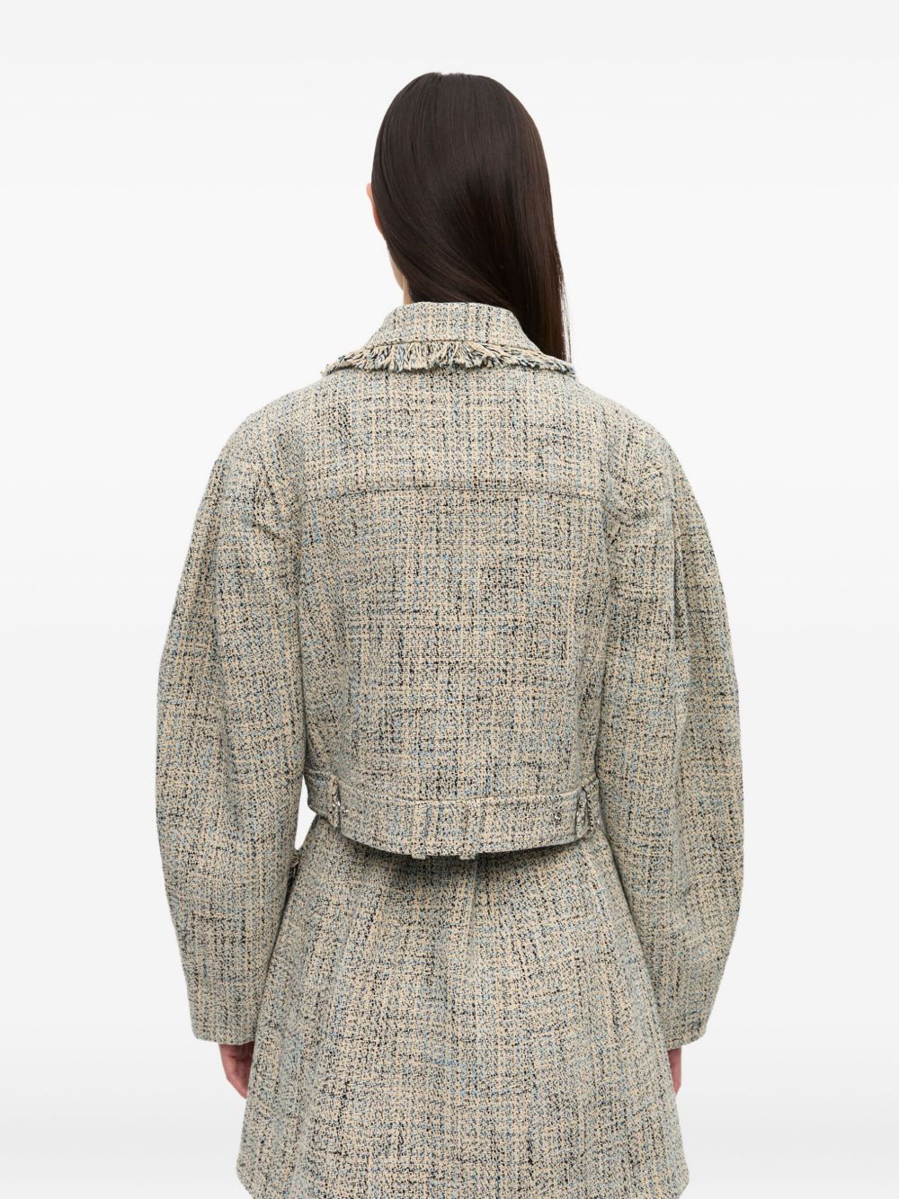 GANNI Tweed Jacket with Frayed Detailing for Women