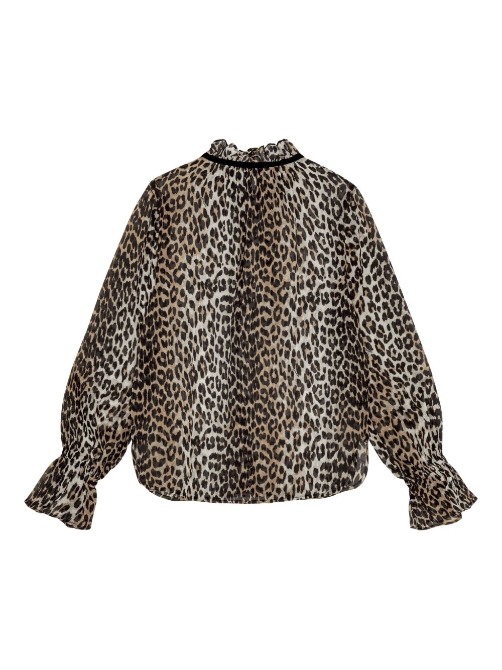 GANNI Leopard Print Blouse with Ruffle Collar