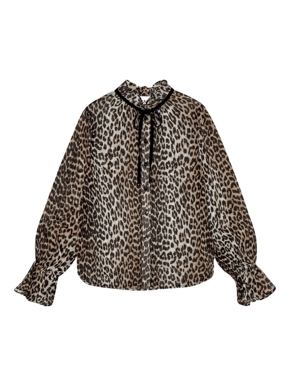 GANNI Leopard Print Blouse with Ruffle Collar