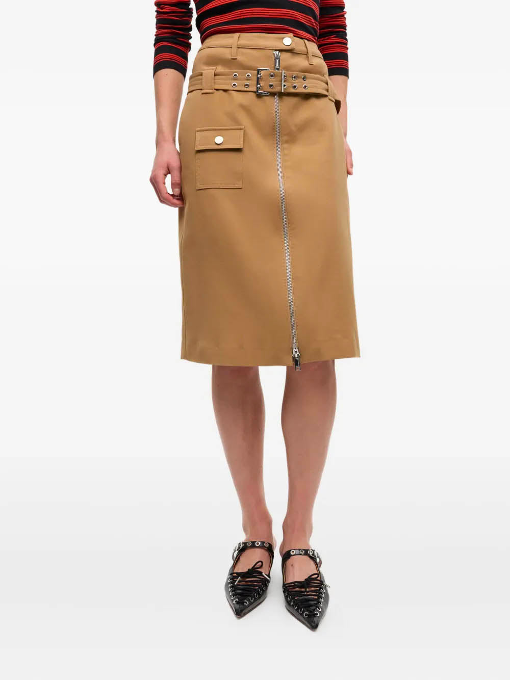 GANNI Organic Cotton Midi Skirt with Matching Belt - Size 36