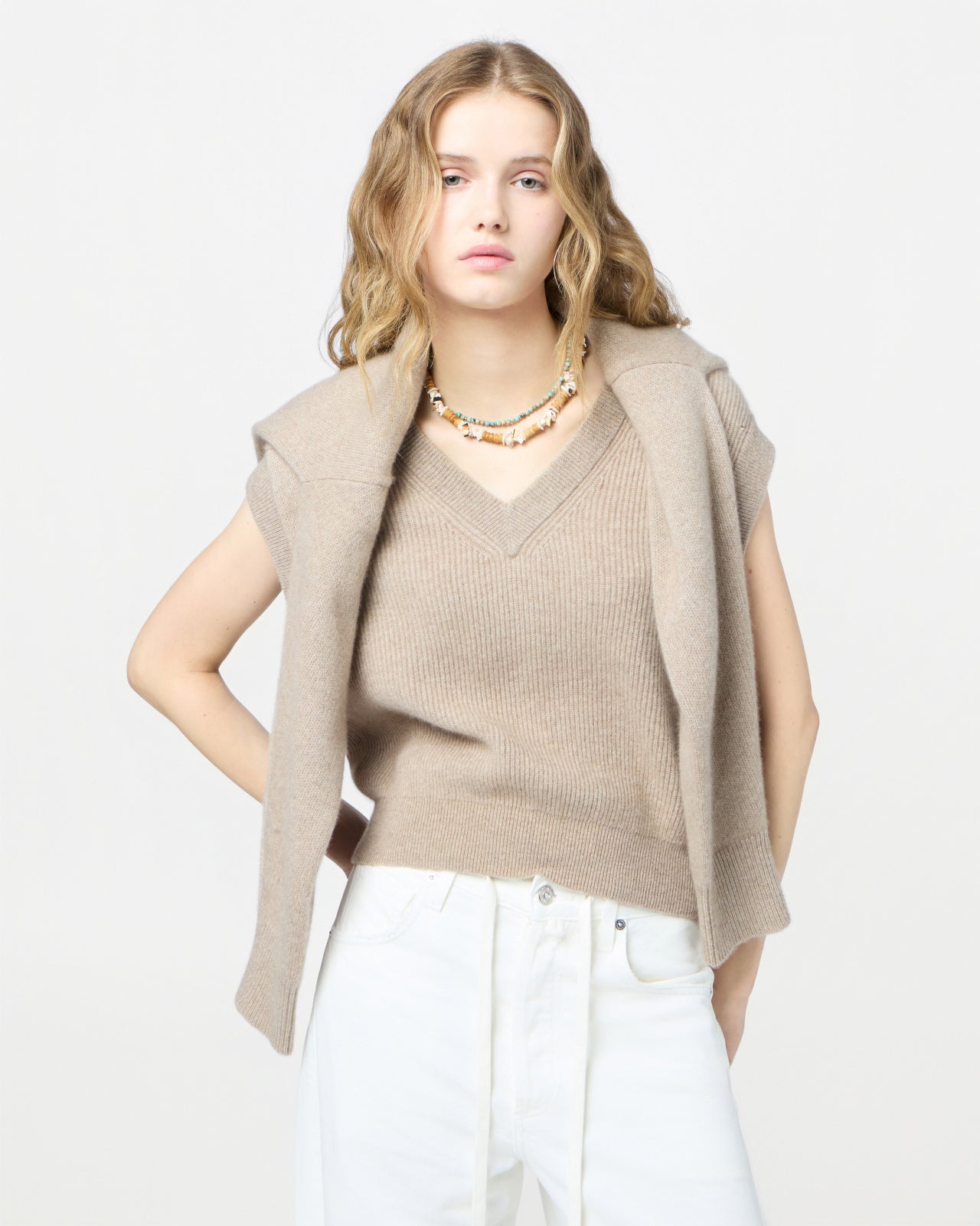 GUEST IN RESIDENCE Ribbed Cashmere V-Neck Vest Size S