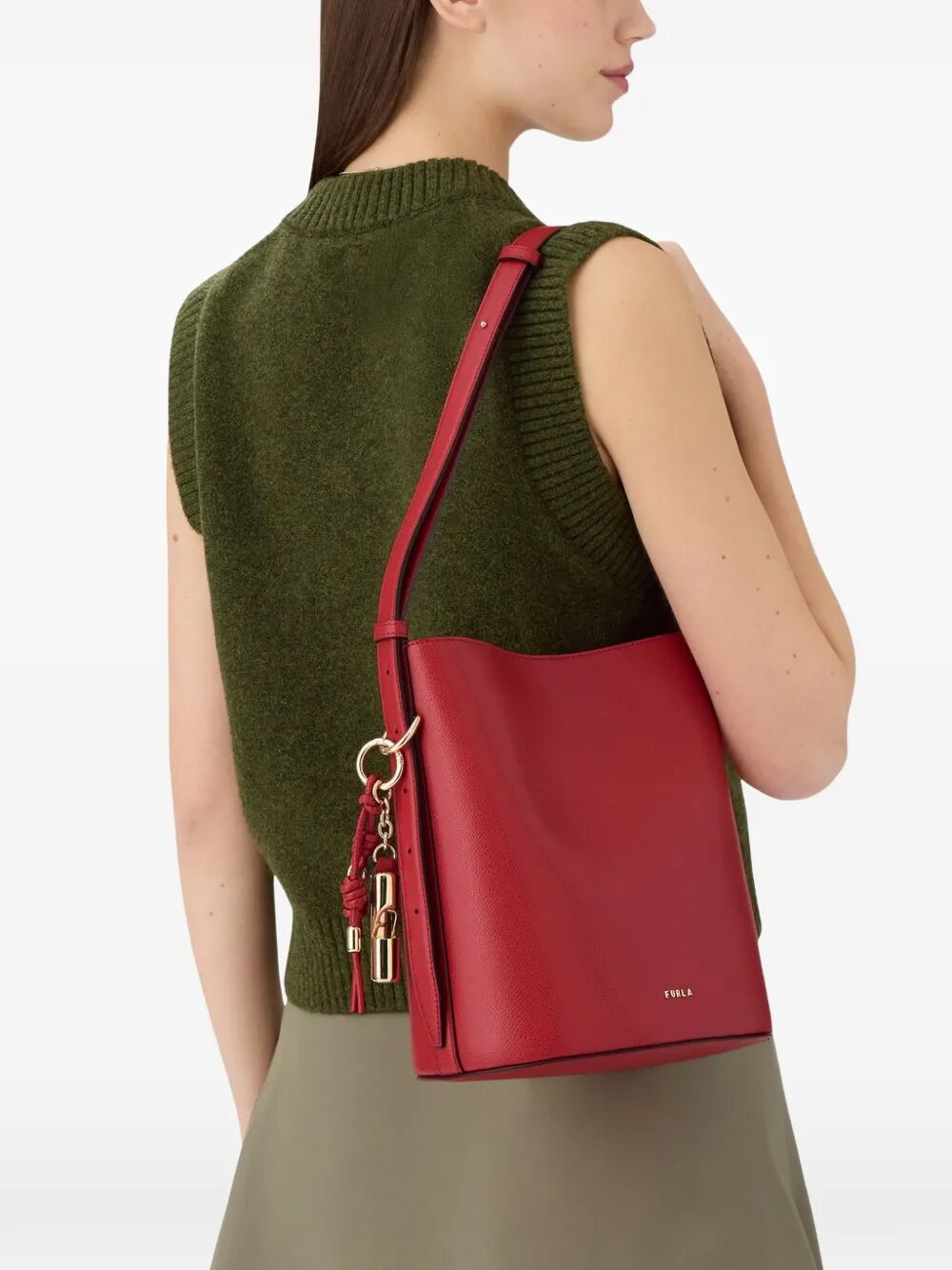 FURLA Mini Leather Bucket Handbag