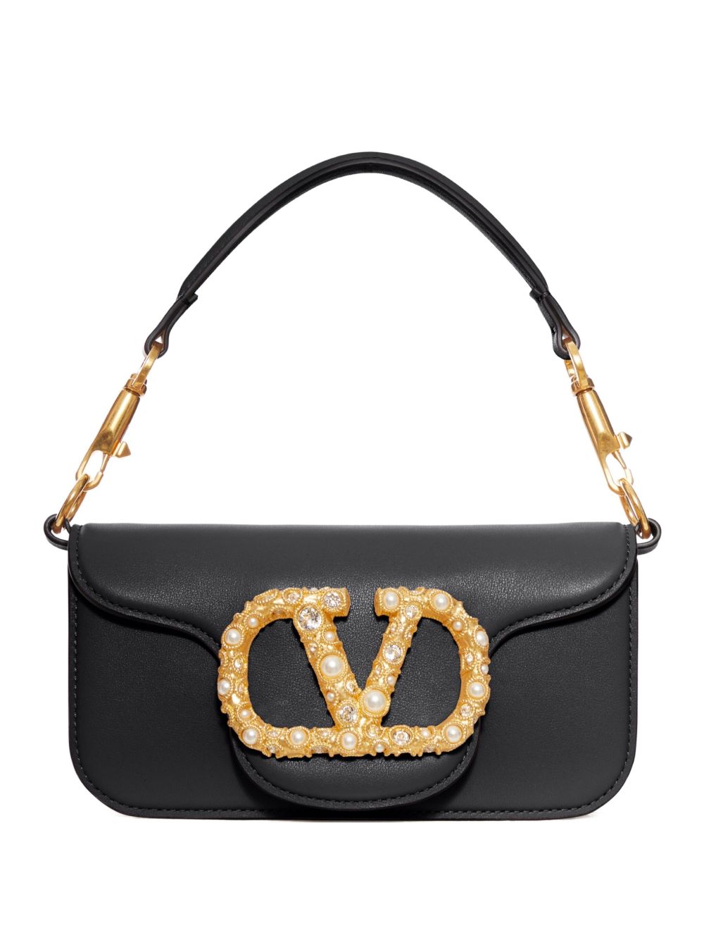 VALENTINO GARAVANI Mini Leather Shoulder Handbag with Pearl and Crystal Embellishments