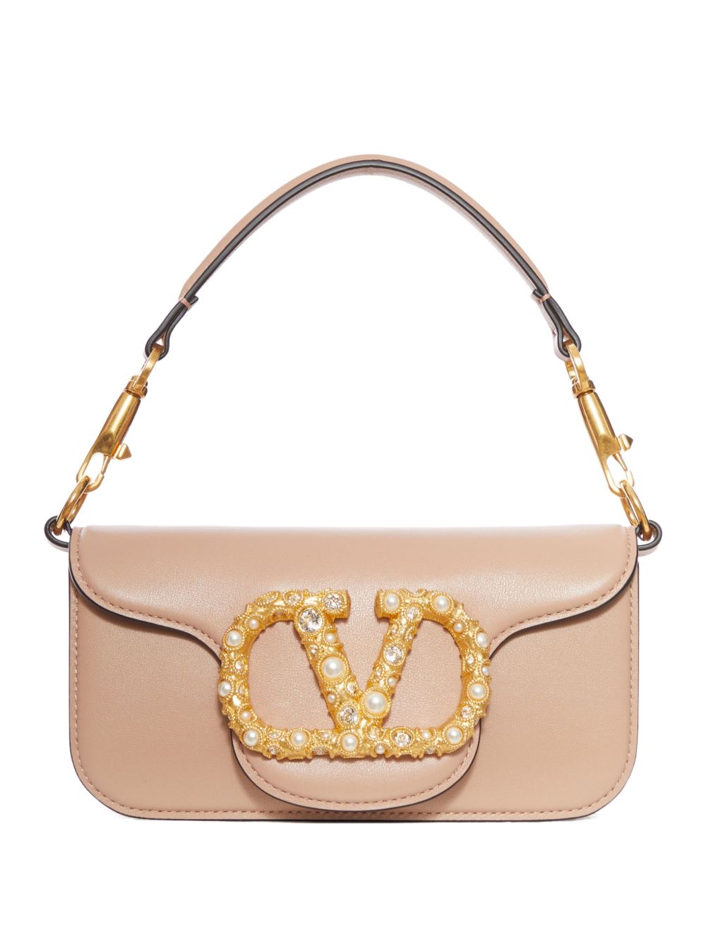 VALENTINO GARAVANI Mini Leather Shoulder Handbag with Pearl and Crystal Embellishments