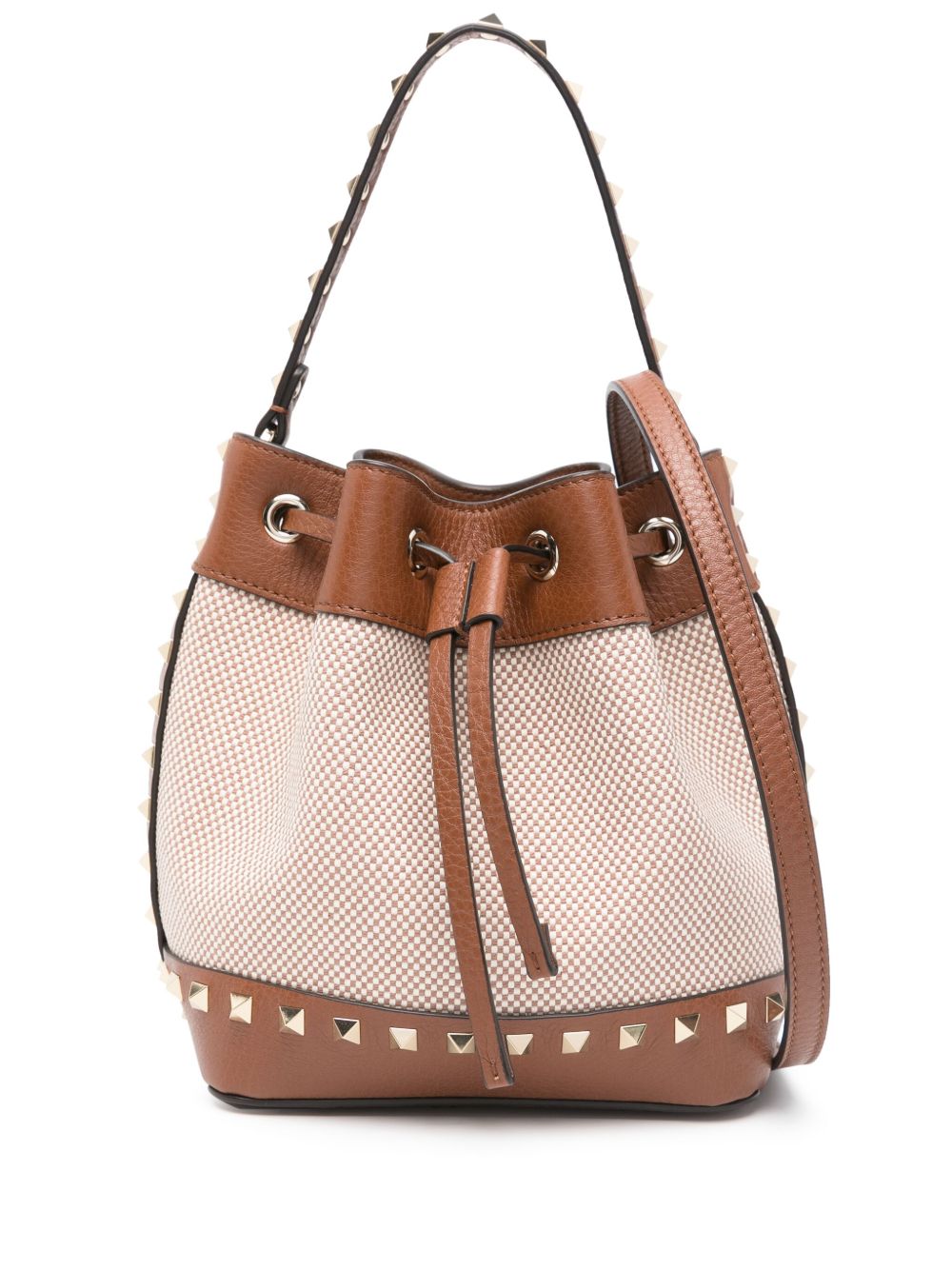 VALENTINO GARAVANI Mini Studded Canvas Bucket Handbag
