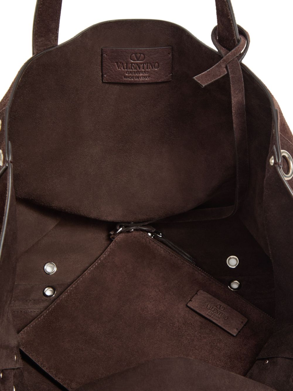 VALENTINO GARAVANI Suede Leather Tote Handbag with Removable Pouch