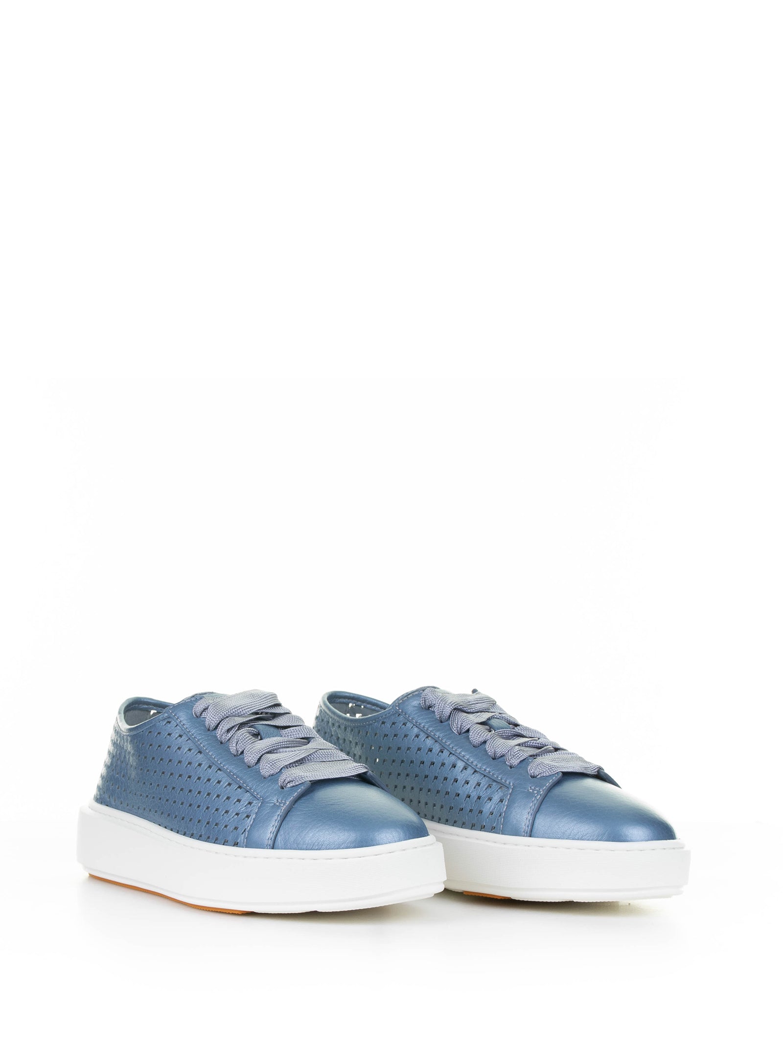 SANTONI Light Blue Perforated Leather Sneakers for Women