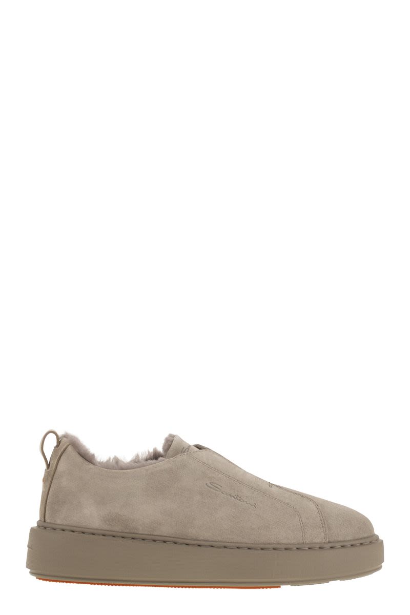 SANTONI Fur-Lined Slip-On Suede Sneakers for Women