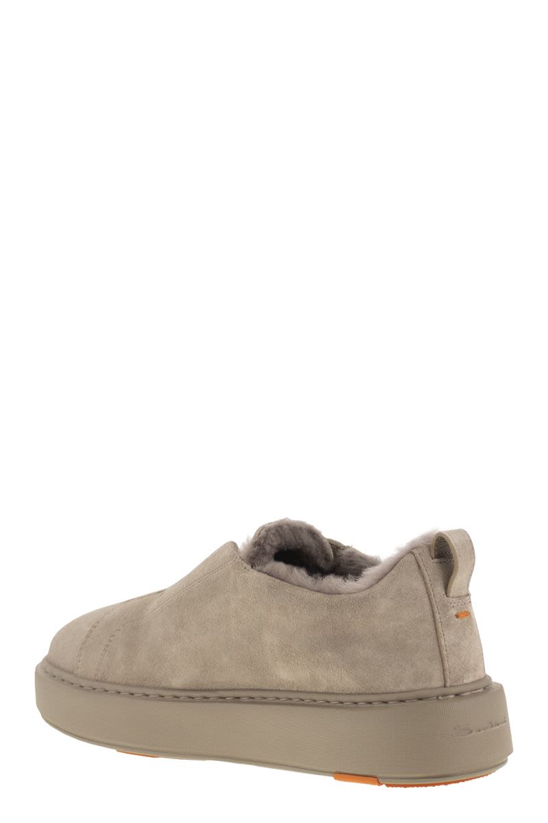 SANTONI Fur-Lined Slip-On Suede Sneakers for Women
