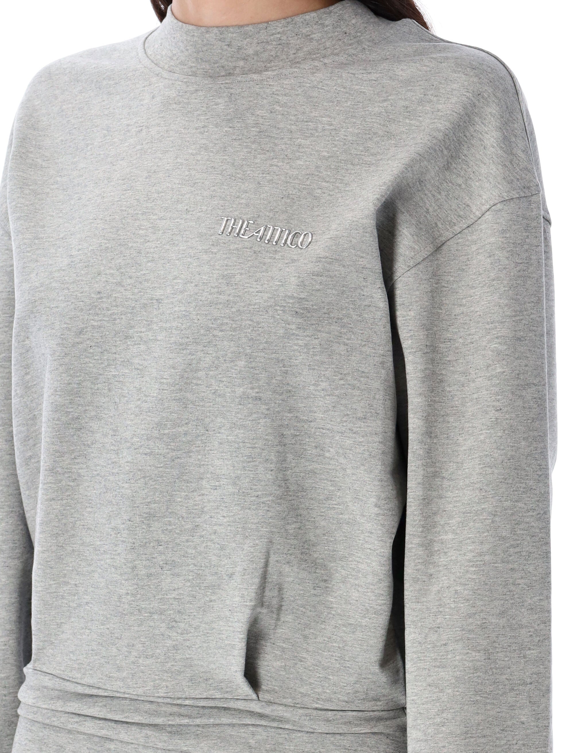 THE ATTICO Women's Stretch Cotton Mini Dress with Dropped Shoulders and Draped Details