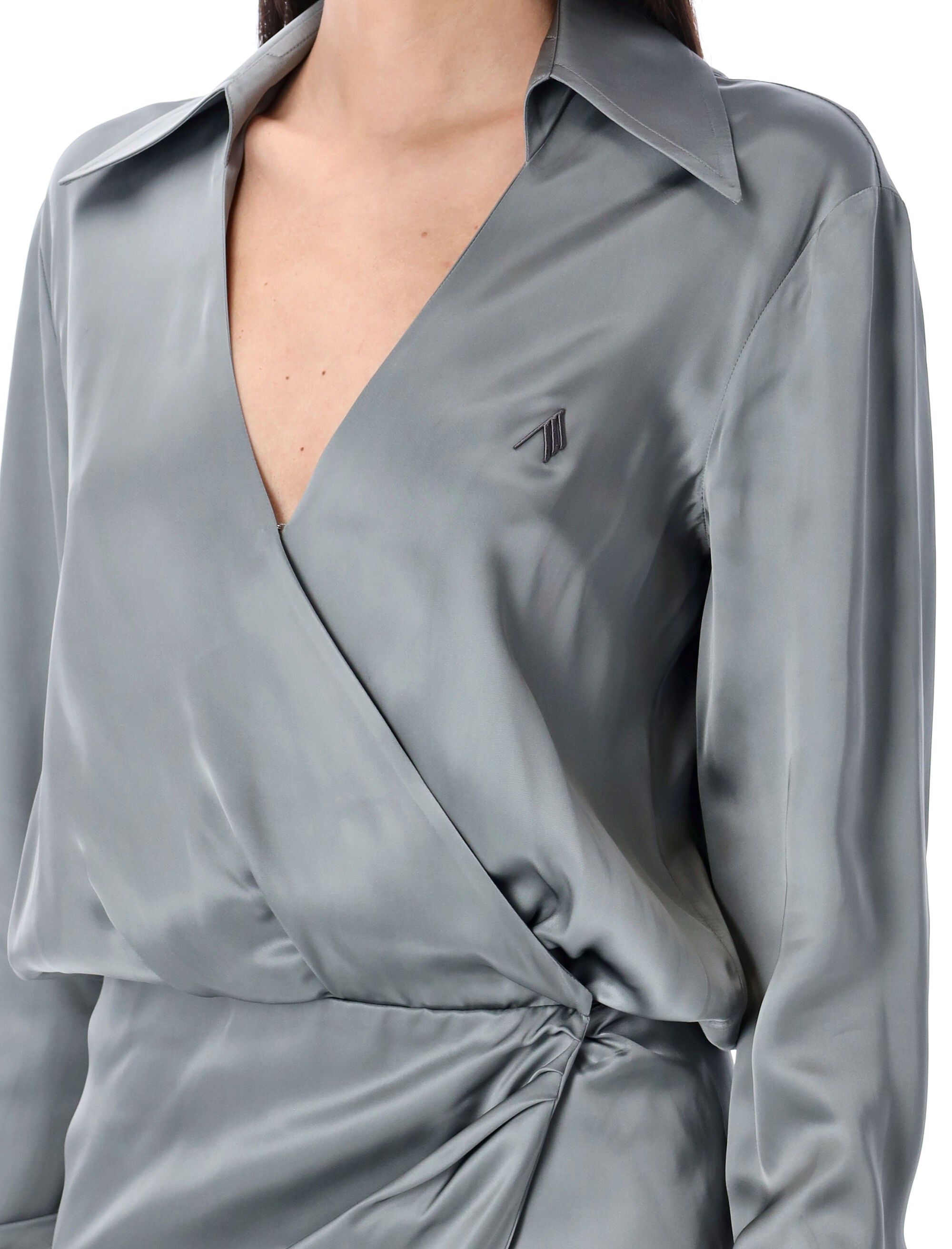 THE ATTICO Chic Satin Mini Dress with Deep V-Neckline