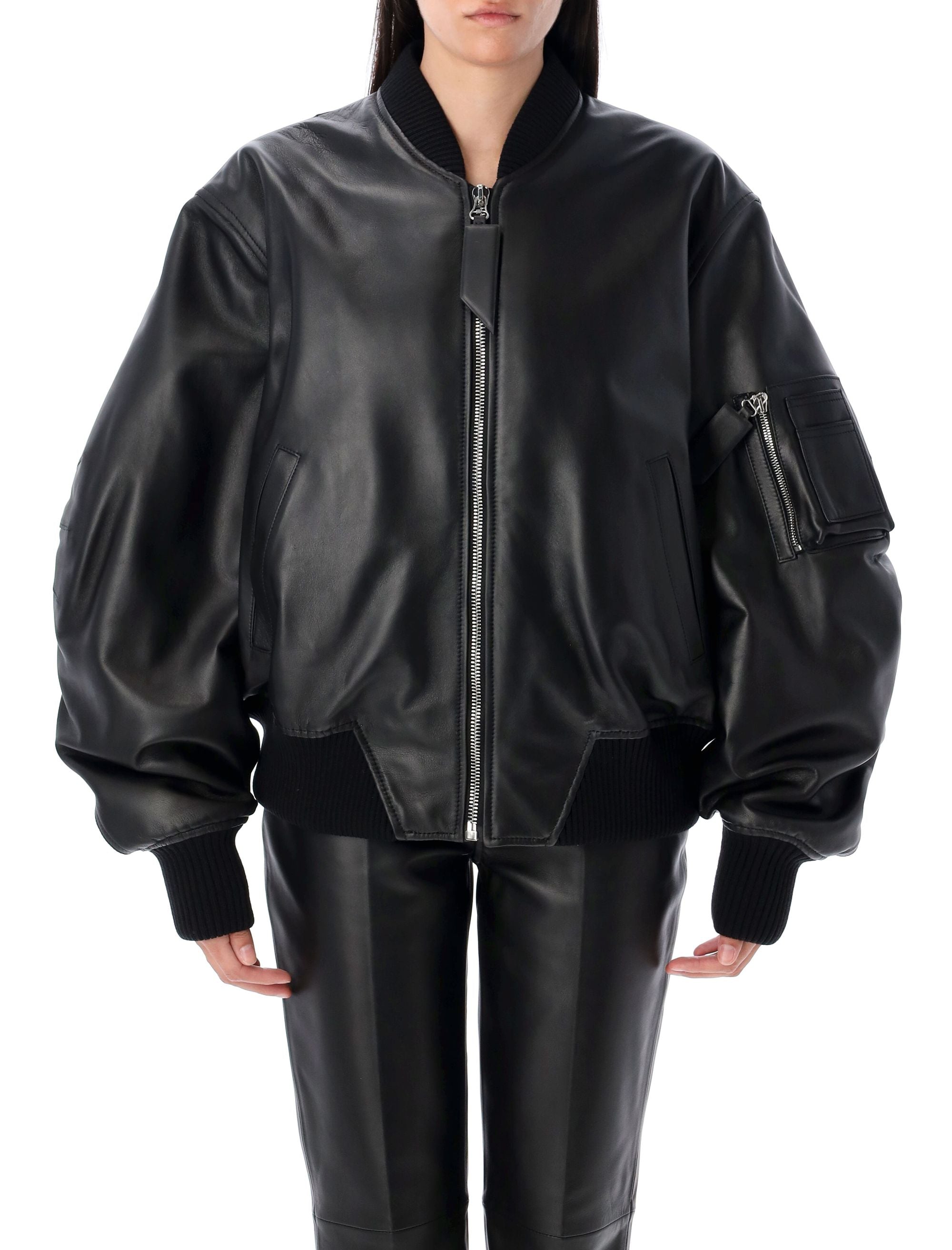 THE ATTICO Women's Relaxed Fit Leather Bomber Jacket - Size 40