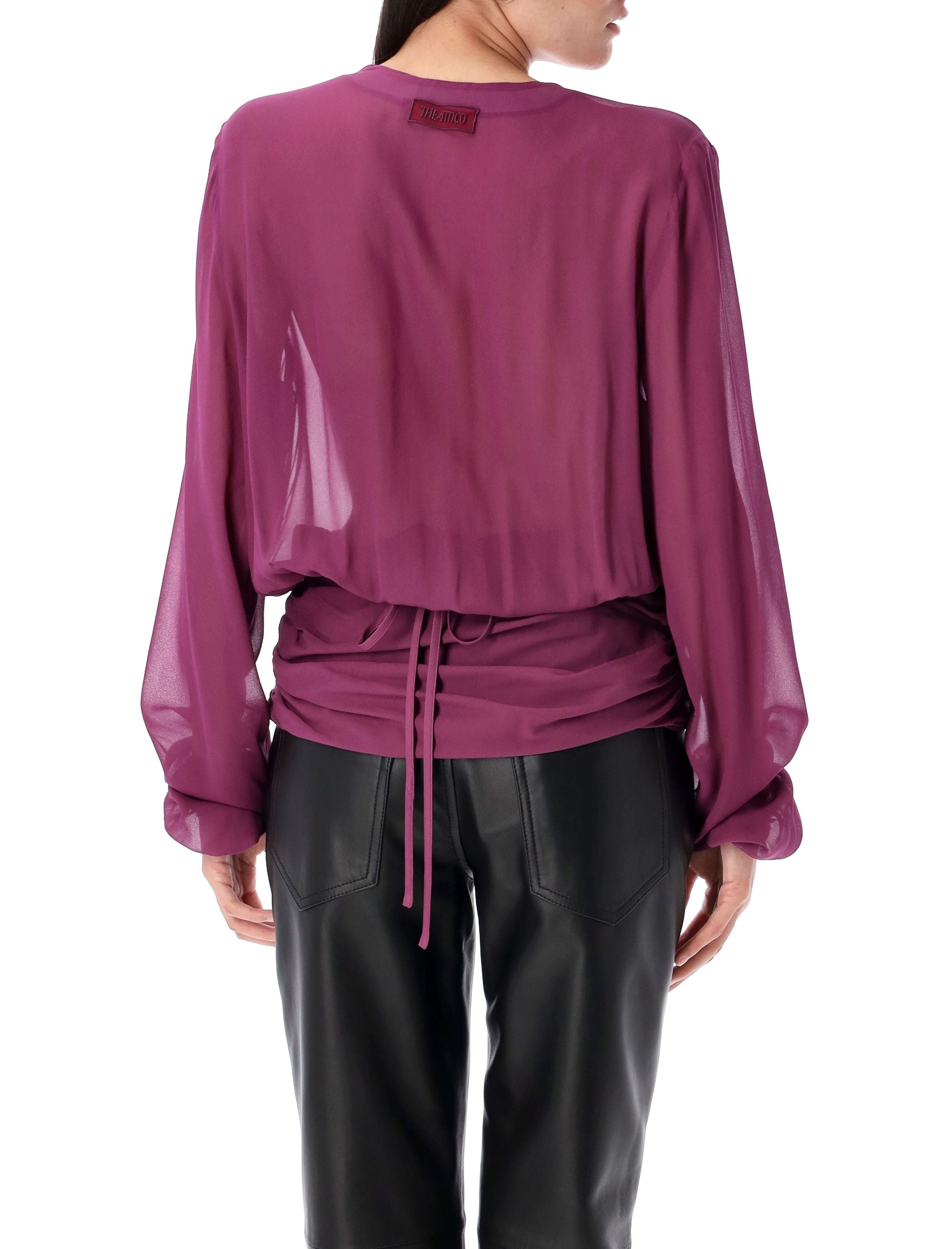 THE ATTICO Georgette Blouse with Deep V-Neckline - Size 40