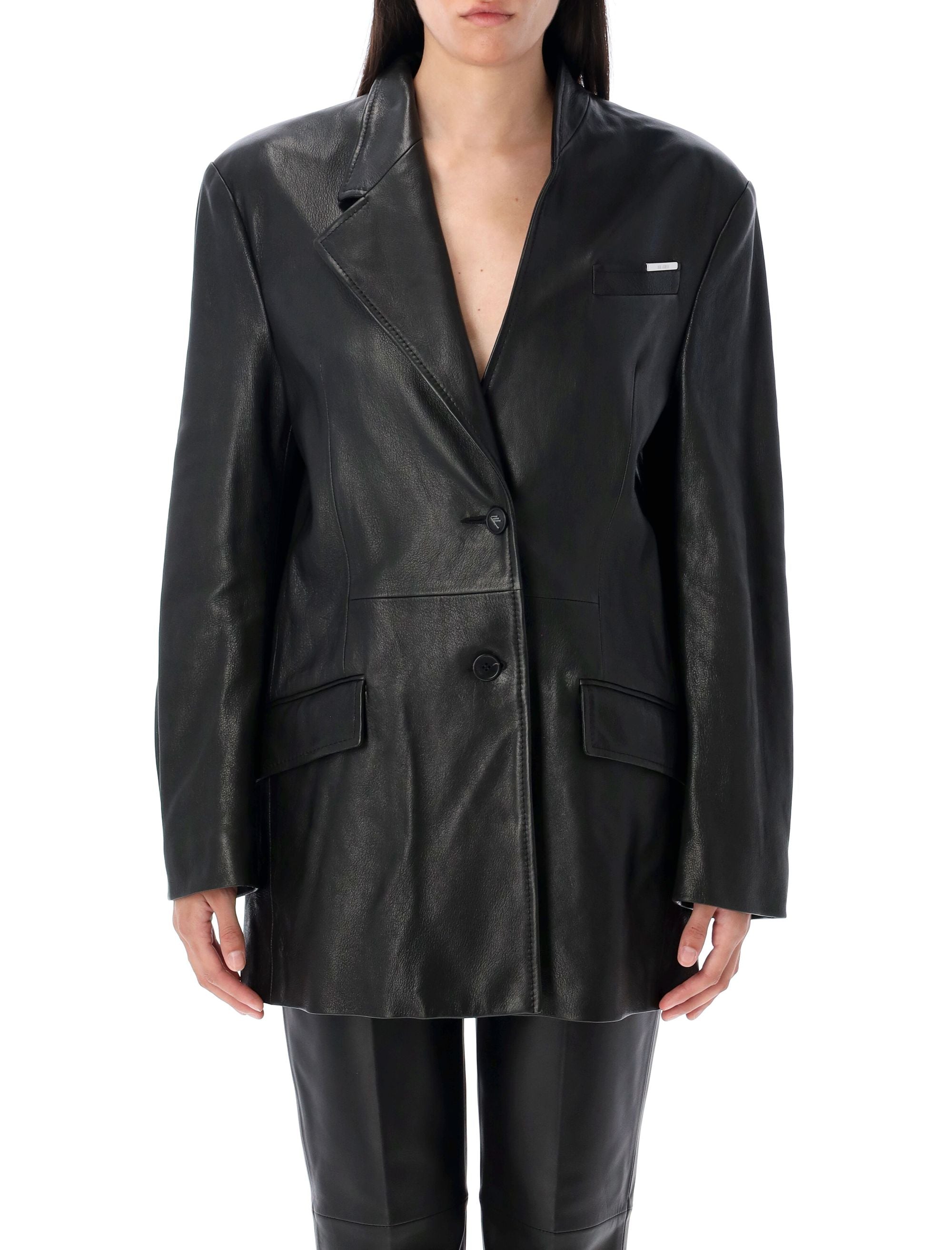 THE ATTICO Asymmetrical Lapel Leather Jacket - Size 40