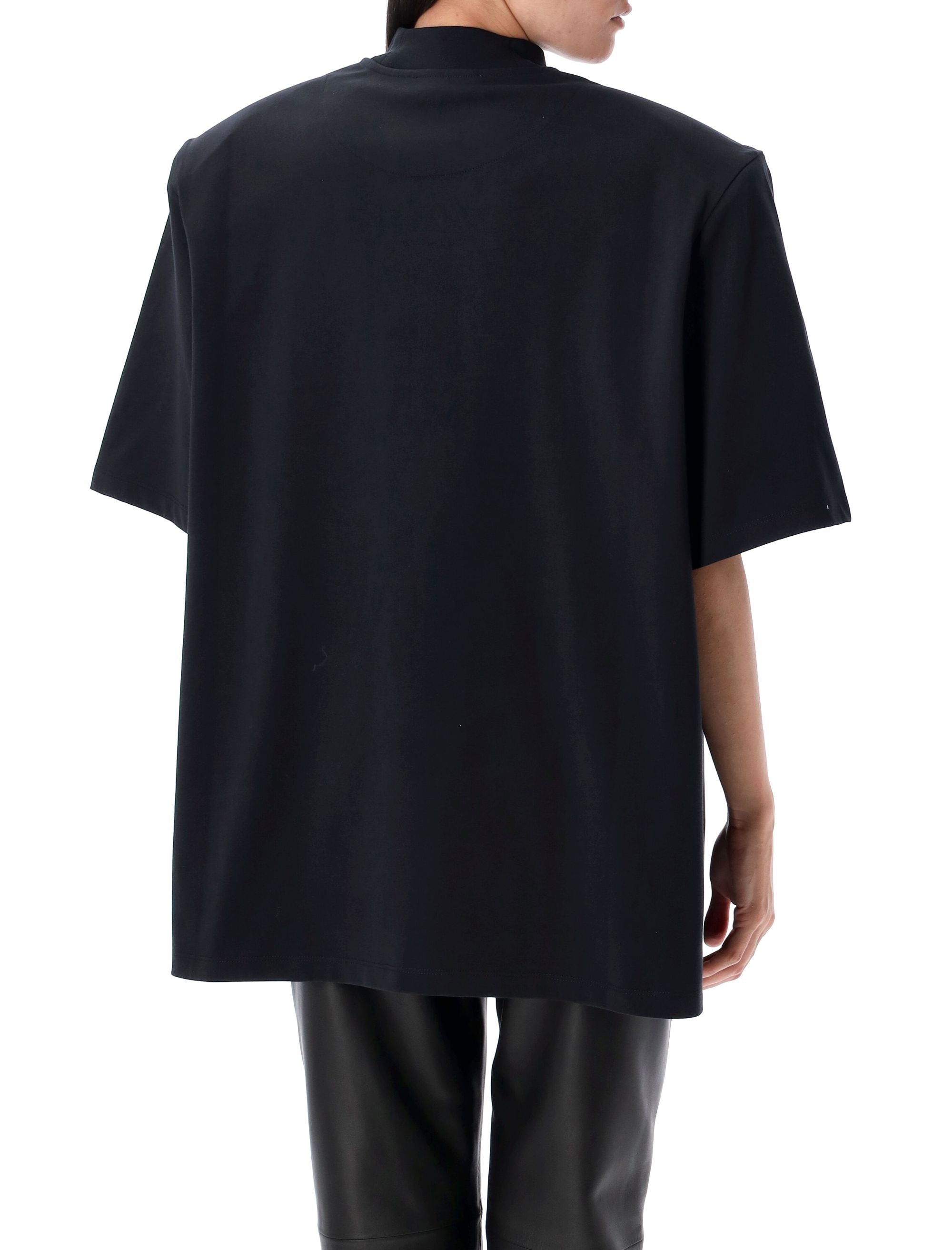 THE ATTICO Cotton T-Shirt with Removable Shoulder Pads - Size 40