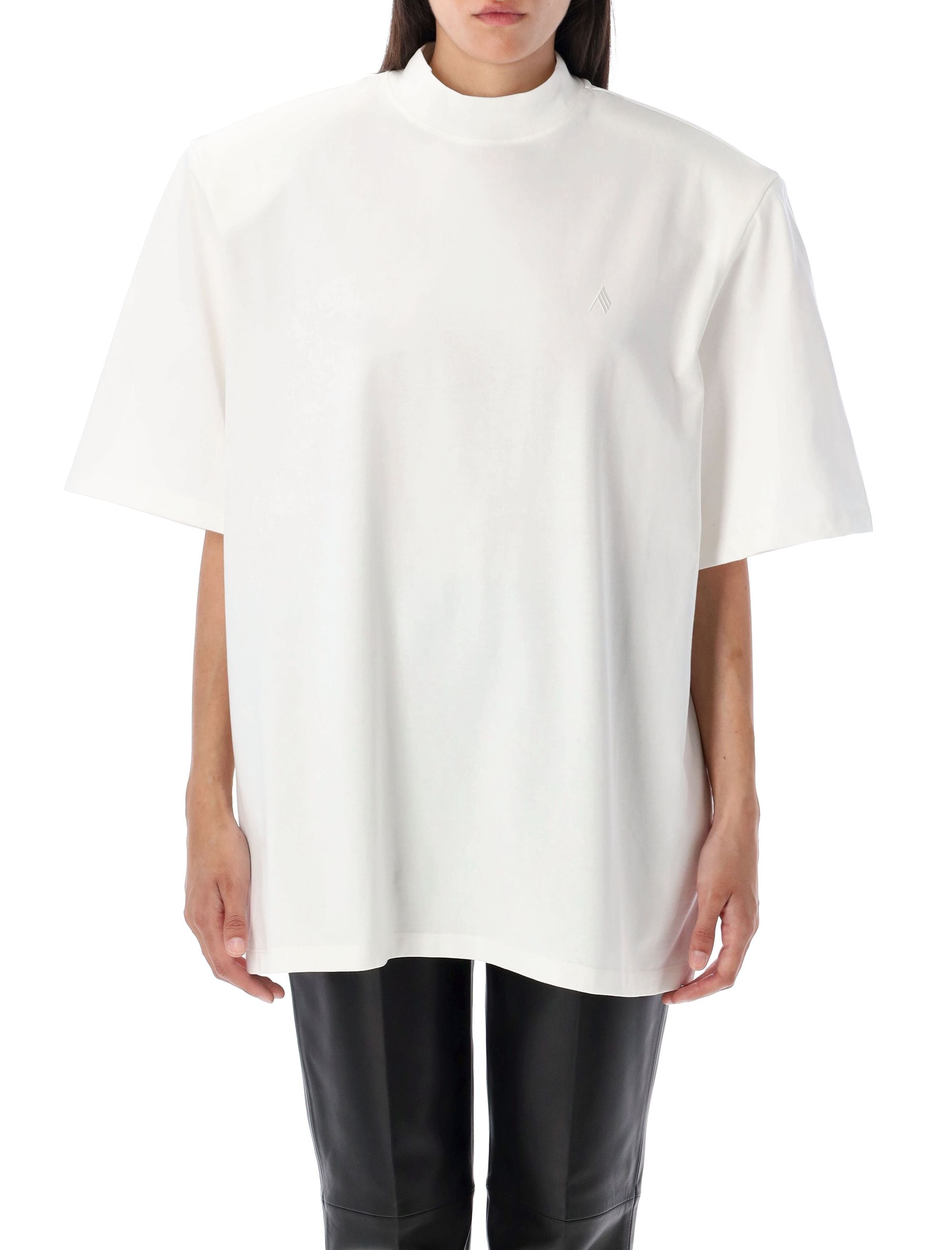 THE ATTICO Cotton T-Shirt with Removable Shoulder Pads - Size 40