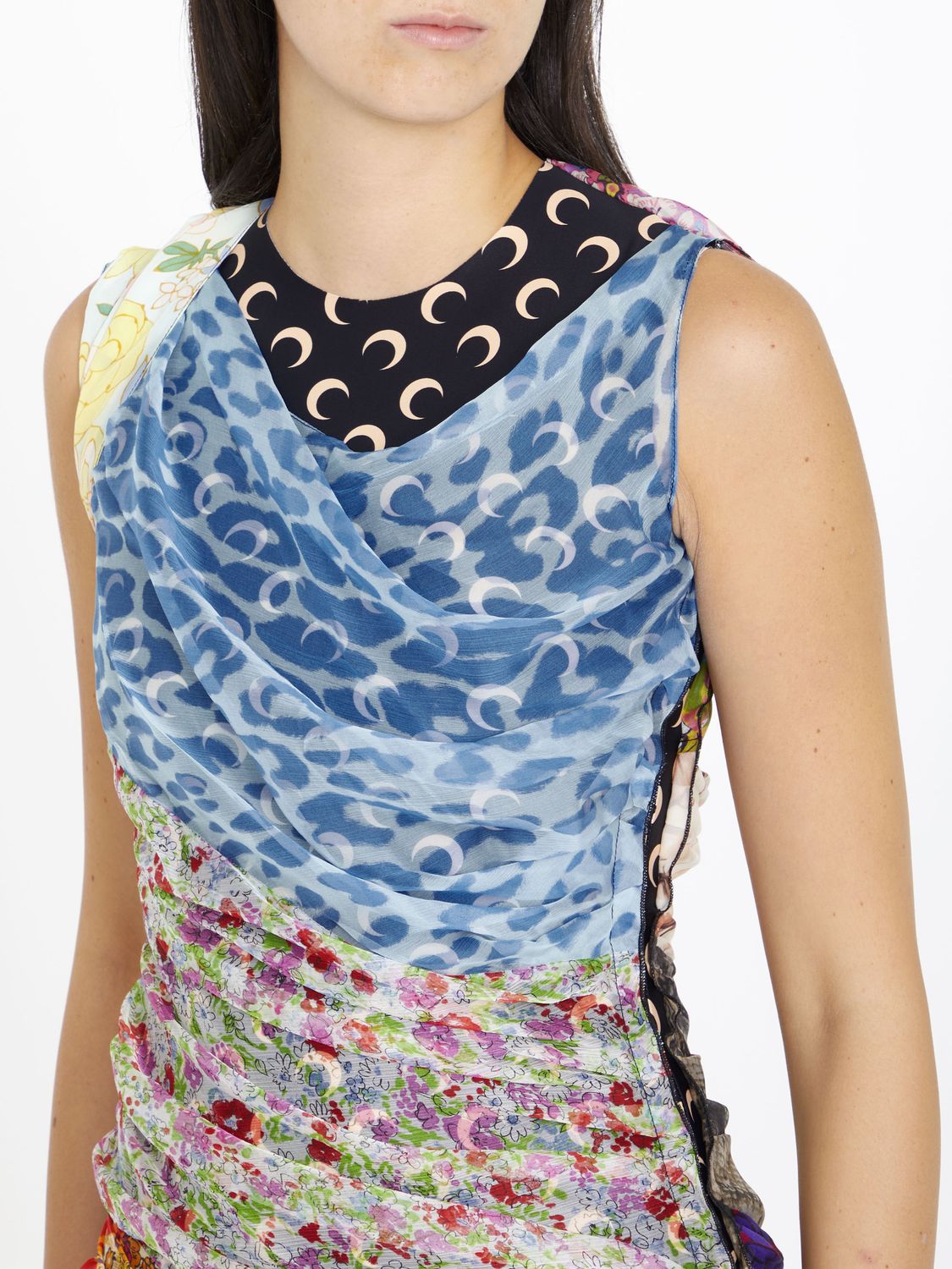 MARINE SERRE Asymmetrical Mini Dress with Patchwork Design