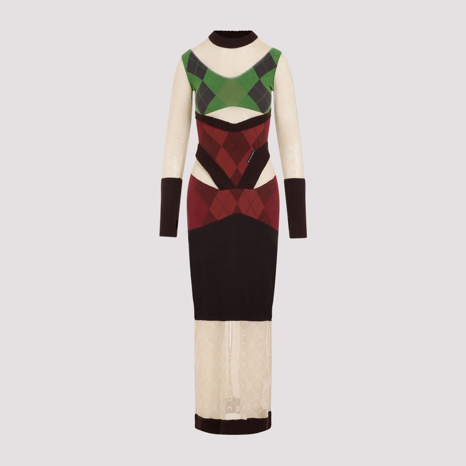 MARINE SERRE Regenerated Lozenge Knit Fitted Dress - Mini