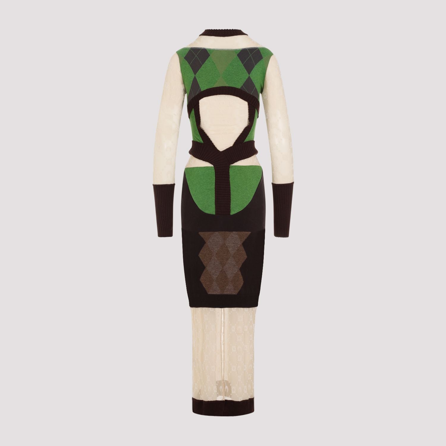 MARINE SERRE Regenerated Lozenge Knit Fitted Dress - Mini