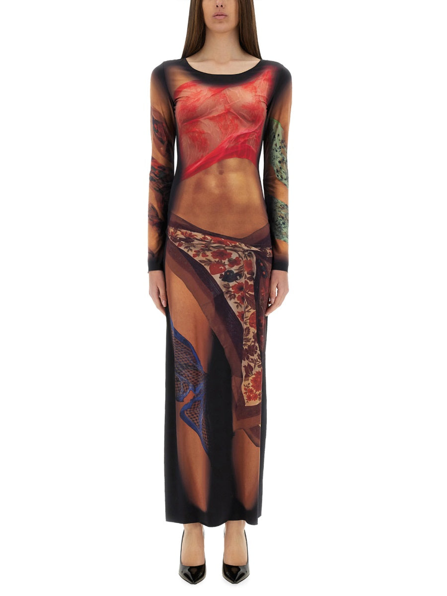 MARINE SERRE Slim Fit Long Dress with Unique Statuesque Design