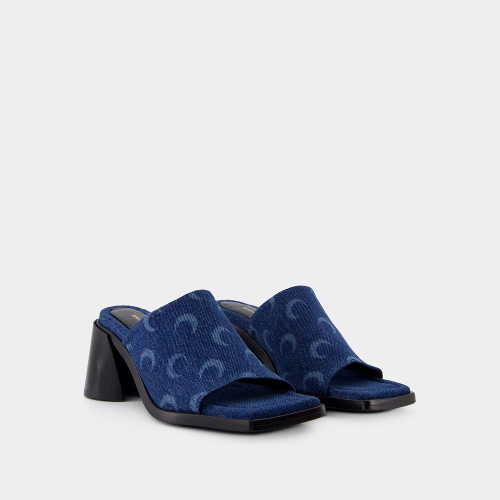 MARINE SERRE Heeled Flat in Moon Allover Print Denim - 7cm Heel Height
