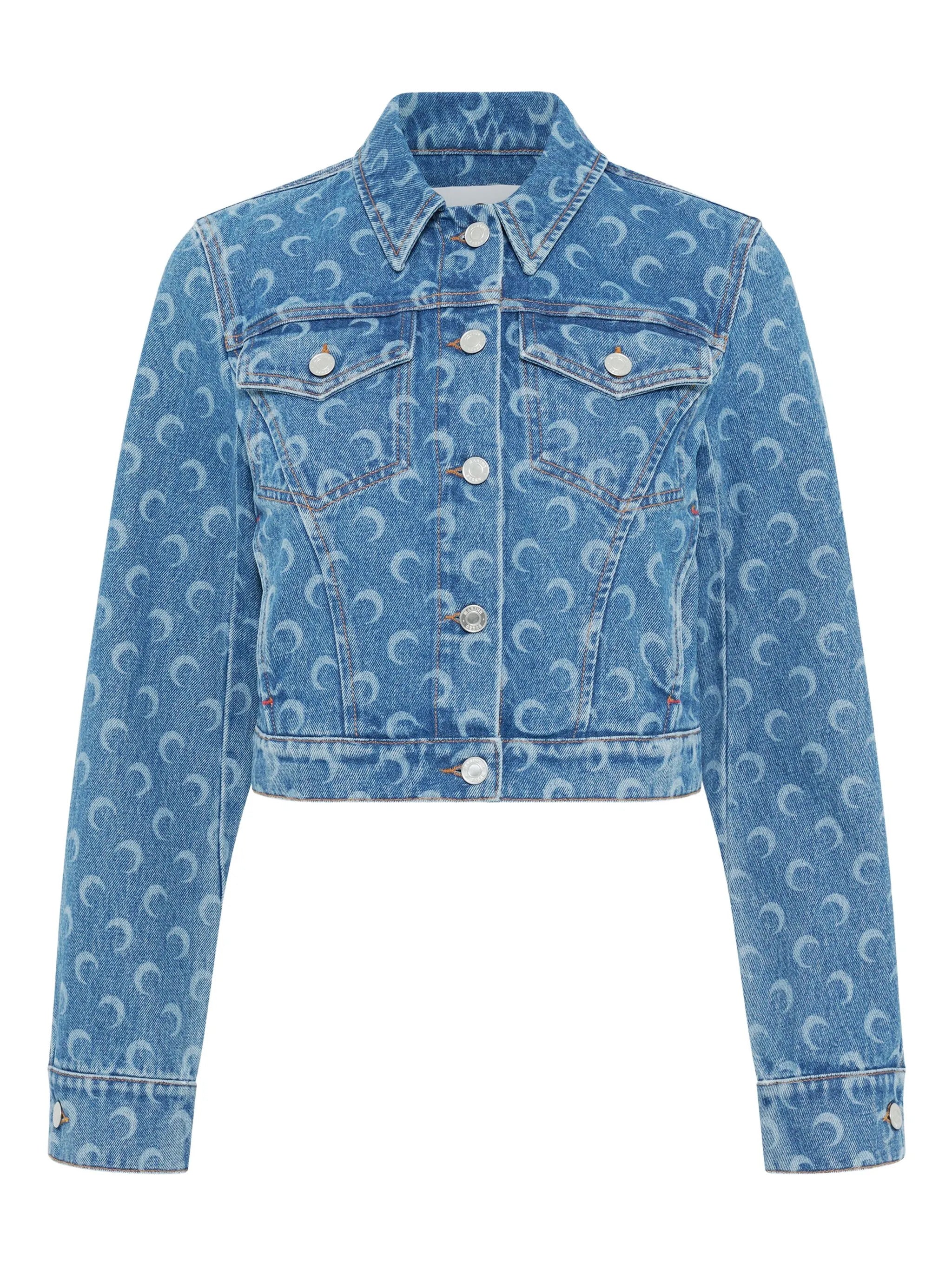 MARINE SERRE Cropped Mini Denim Jacket with Graphic Moon Design