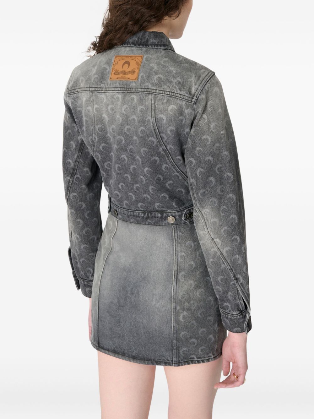 MARINE SERRE Cropped Denim Jacket with Graphic Moon Motif
