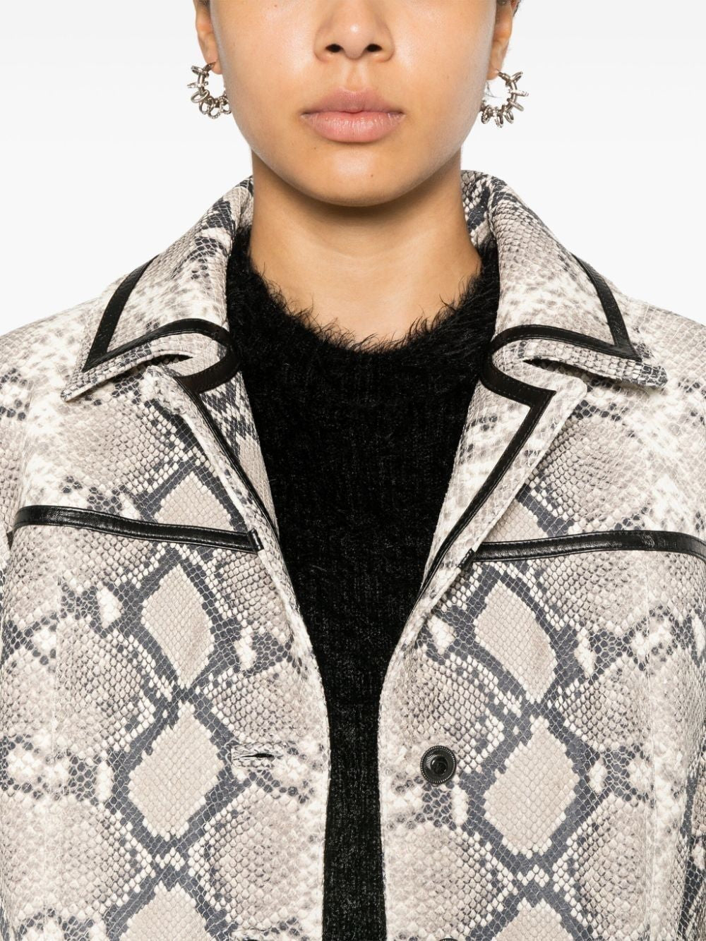 MARINE SERRE Python Print Leather Boxy Jacket with Epaulets