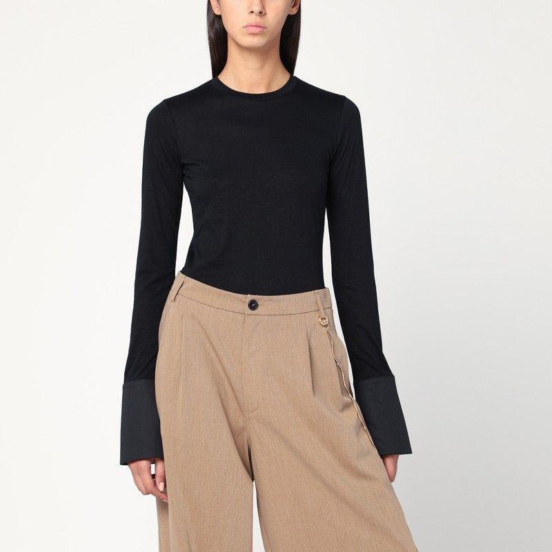 DARKPARK Fitted Black Top with Buttoned Shirt Cuffs