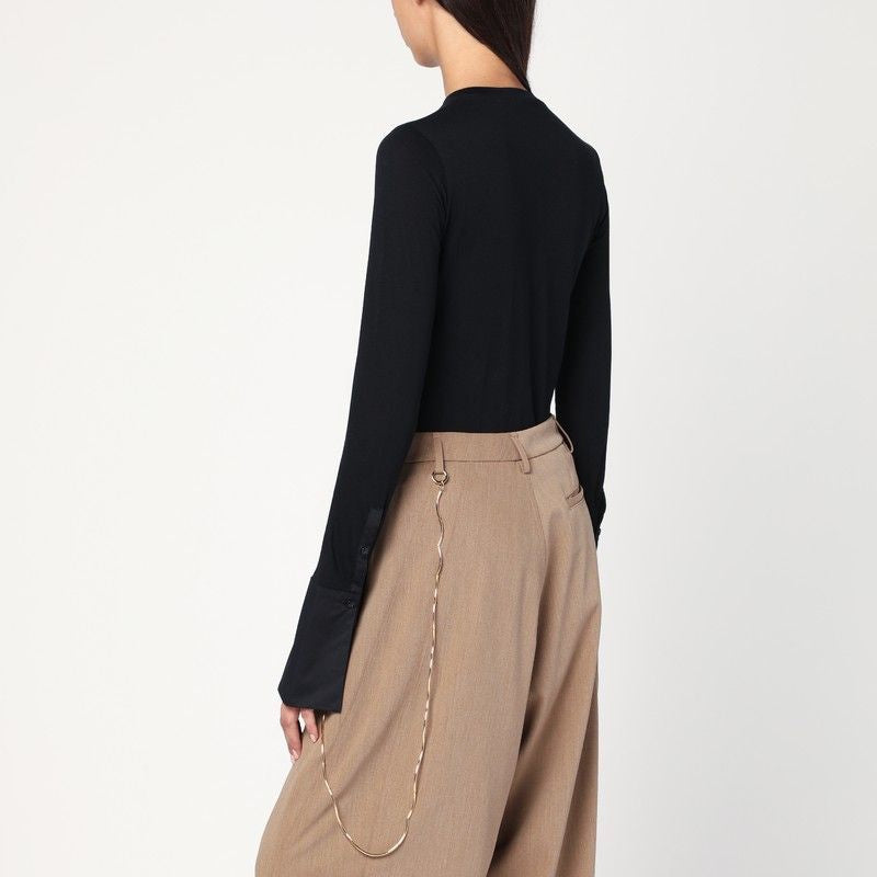 DARKPARK Fitted Black Top with Buttoned Shirt Cuffs