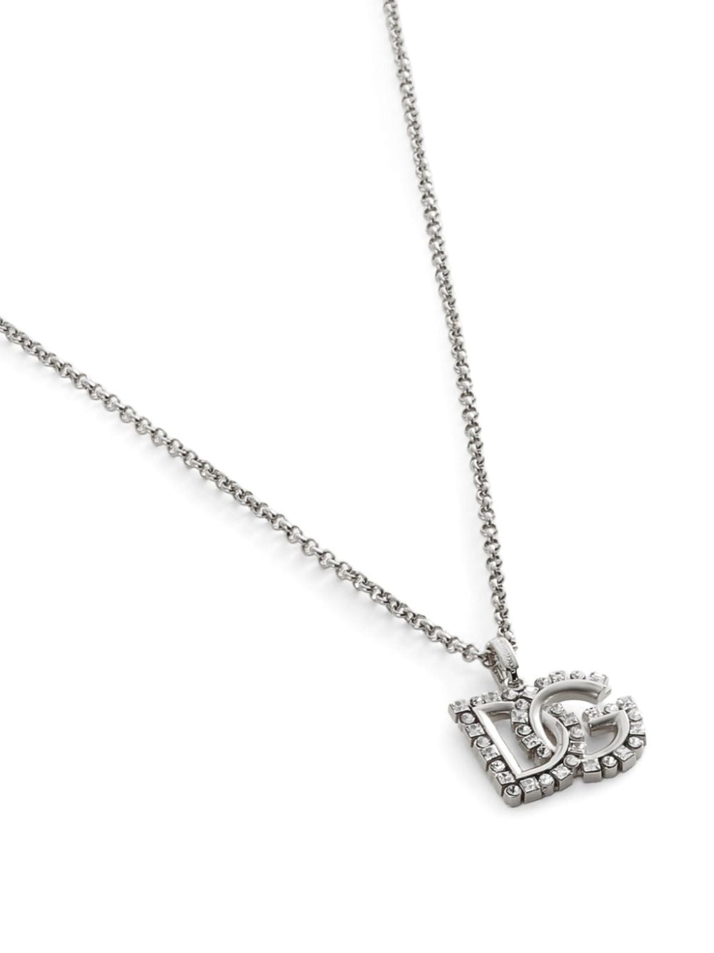 DOLCE & GABBANA Brass Necklace with Logo Pendant and Rhinestone Embellishment