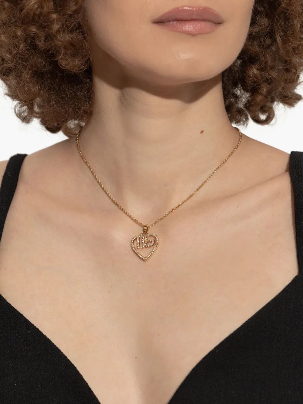 DOLCE & GABBANA Heart and Logo Rhinestones Pendant Necklace